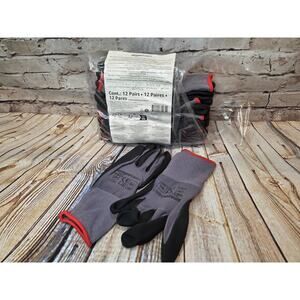 Amazon Basics Nylon Gloves Size 9 Grey 12 Pair Touch Screen Nitrile Coated...